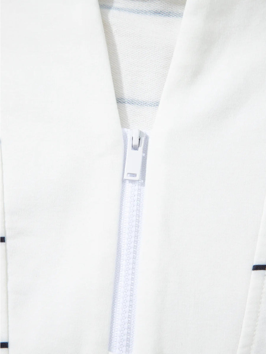 Striped Quarter Zip Sweatshirt with Relaxed Fit - CELIVINE