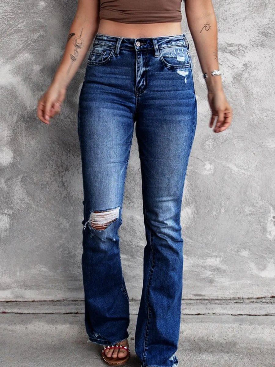Distressed Flare Jeans - CELIVINE