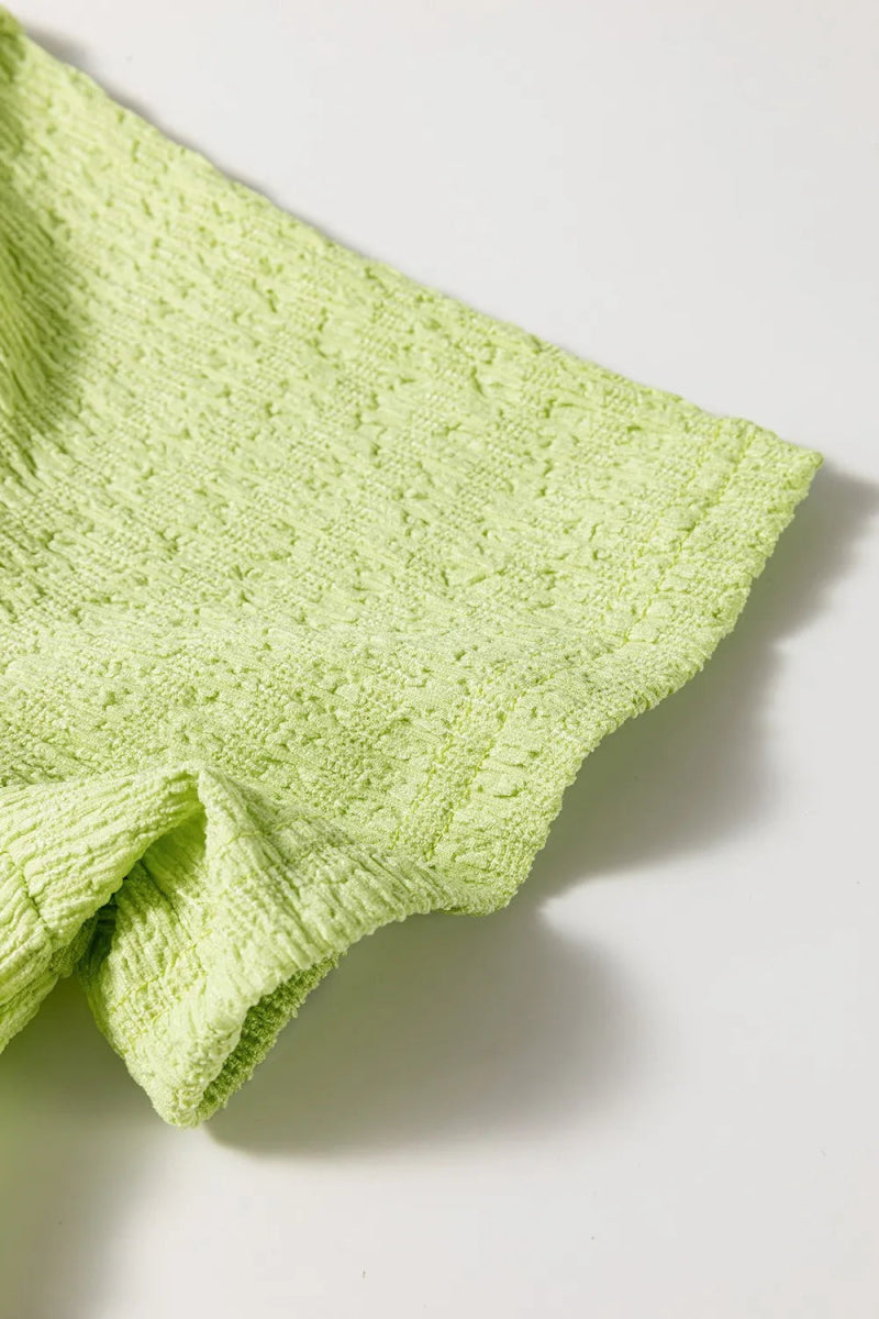 Textured Short Sleeve Patched Pocket Buttoned Romper - CELIVINE