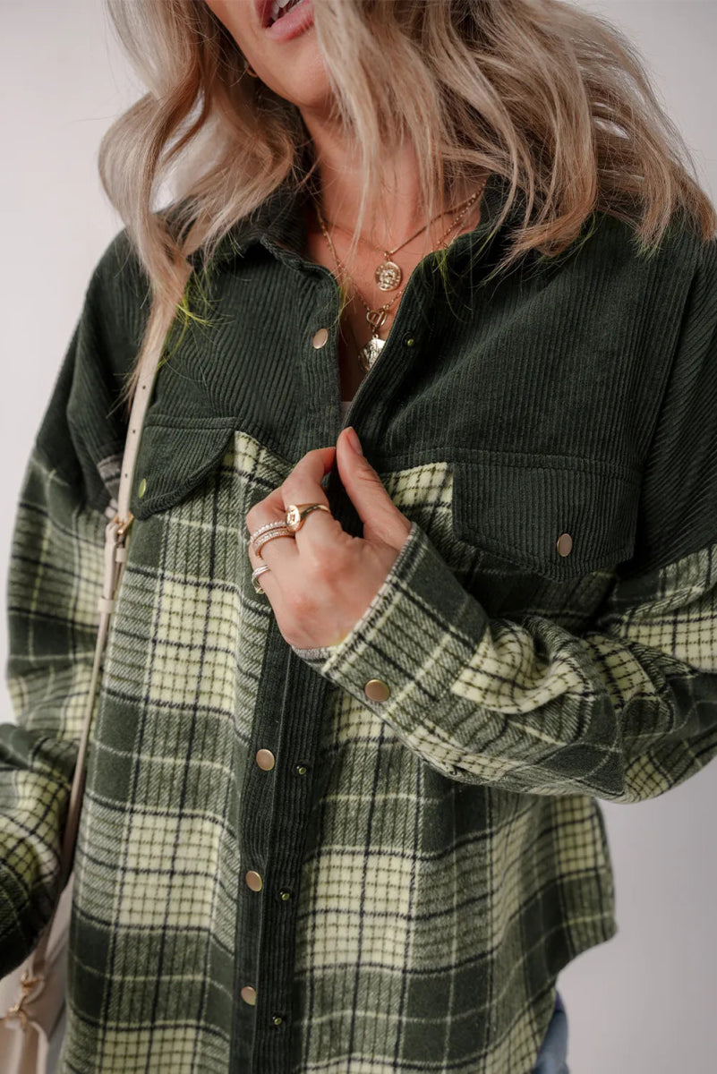 Snap Down Collared Neck Plaid Shacket - CELIVINE