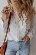 Eyelet Button Down Long Sleeve Shirt - CELIVINE