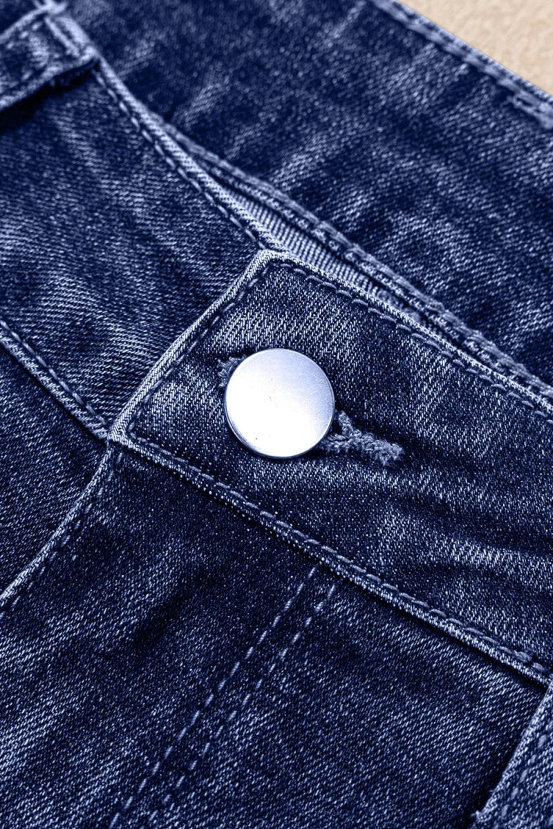 Folded Cuffs Distressed Straight High Waist Jeans - CELIVINE