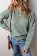 Waffle - Knit Long Sleeve Dropped Shoulder Top - CELIVINE