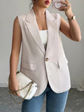 One Button Sleeveless Blazer - CELIVINE