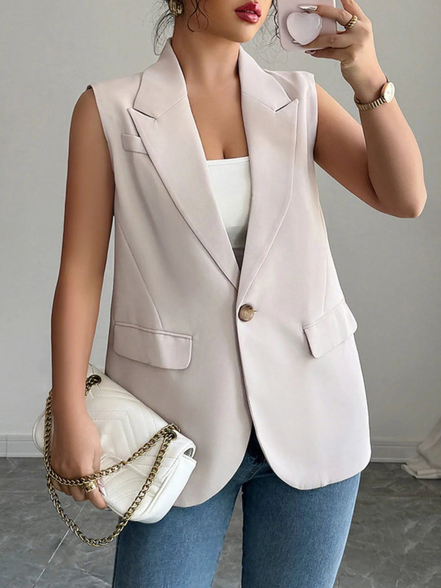 One Button Sleeveless Blazer - CELIVINE