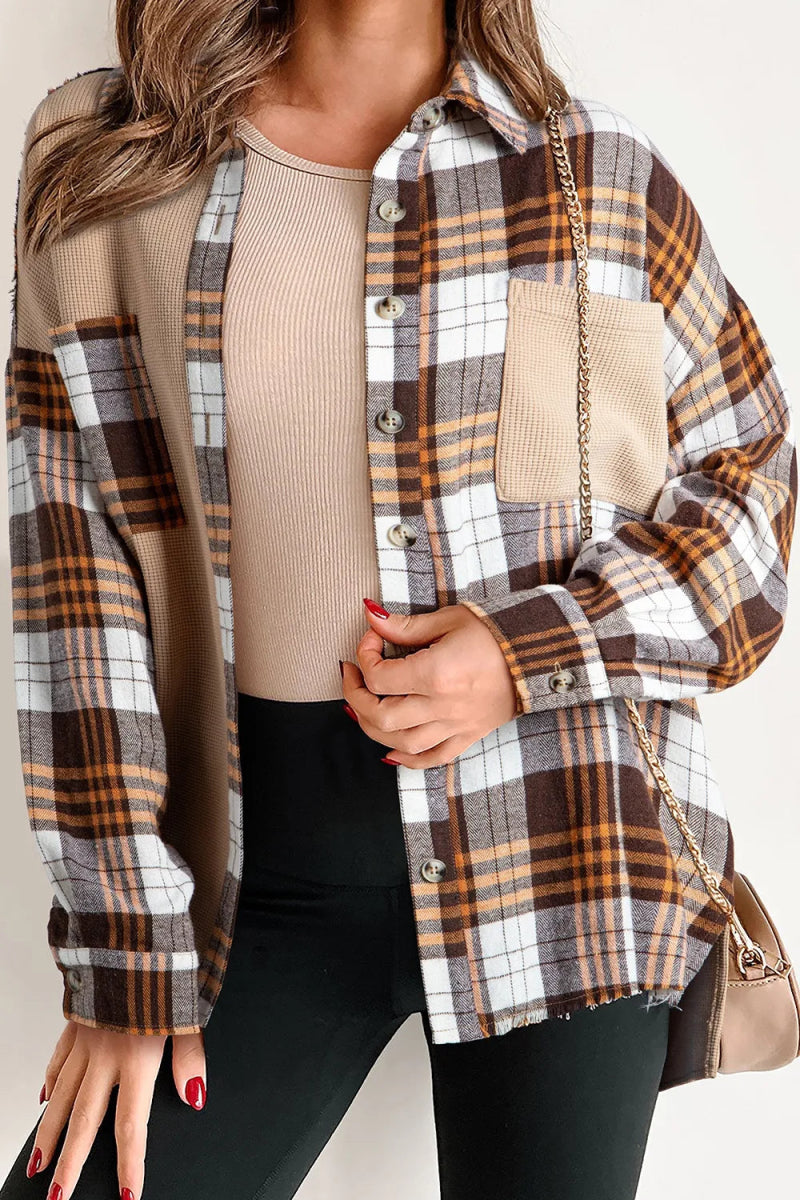 Plaid Button Up Long Sleeve Shacket - CELIVINE