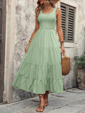Smocked Scoop Neck Sleeveless Tank Dress - CELIVINE