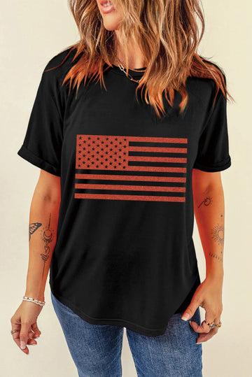 US Flag Round Neck Short Sleeve T-Shirt - CELIVINE