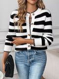 Striped Button - Up Long Sleeve Cardigan - CELIVINE