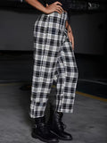 Full Size Plaid High Waist Pants - CELIVINE