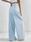 V - Waisted Ruched Front Wide Leg Pants - CELIVINE