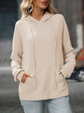 Textured Drawstring Long Sleeve Hoodie - CELIVINE
