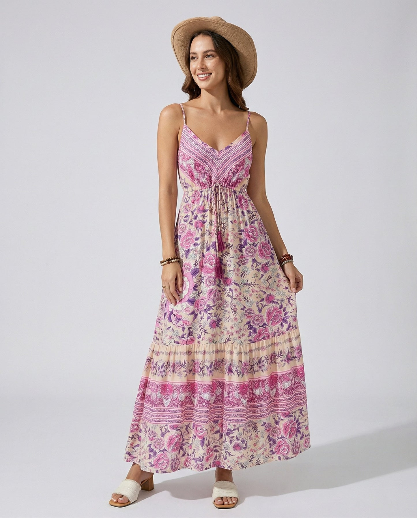 Bloomline Tassel V - Neck Maxi Dress - CELIVINE