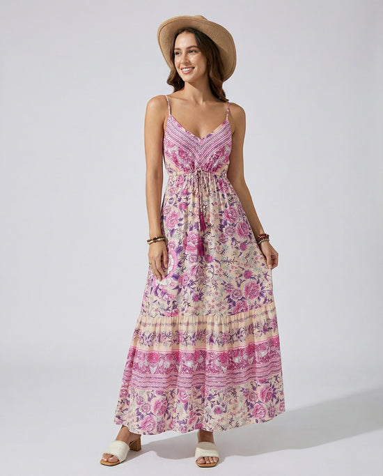Bloomline Tassel V - Neck Maxi Dress - CELIVINE