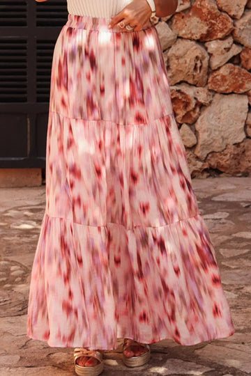 Tiered Printed Elastic Waist Skirt - CELIVINE