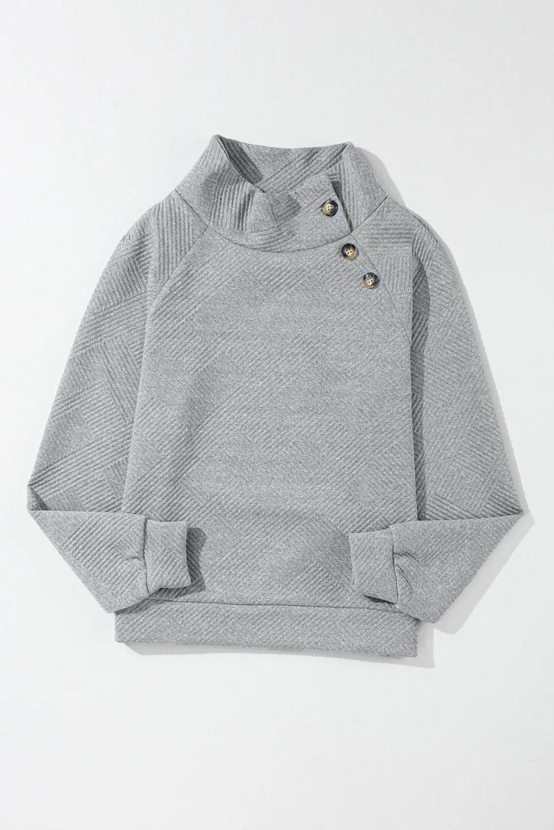 Textured Turtleneck Long Sleeve Sweatshirt - CELIVINE