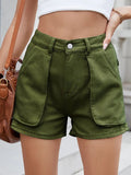 High Waist Utility Pocket Denim Shorts - CELIVINE