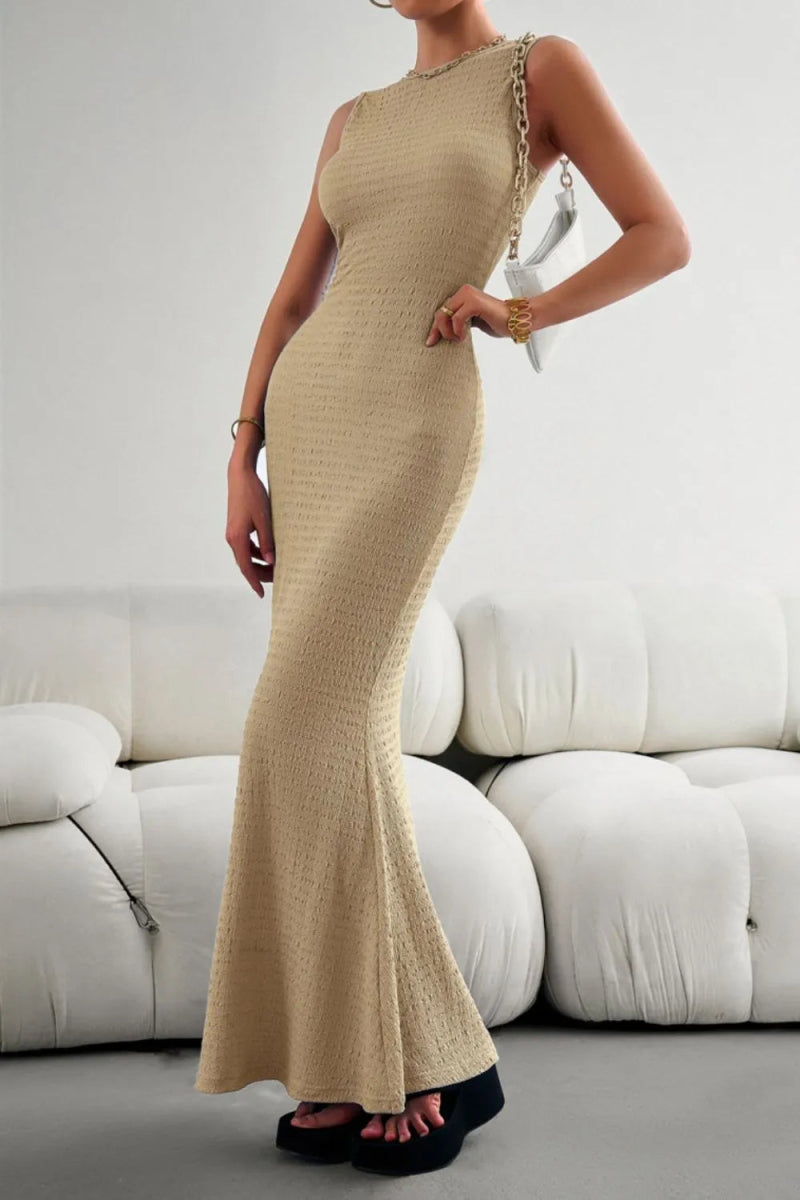 Devine Round Neck Sleeveless Maxi Fishtail Dress - CELIVINE