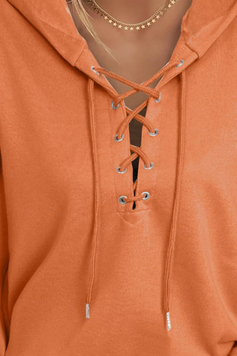 Lace Up Long Sleeve Hoodie - CELIVINE