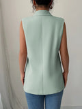 One Button Sleeveless Blazer - CELIVINE