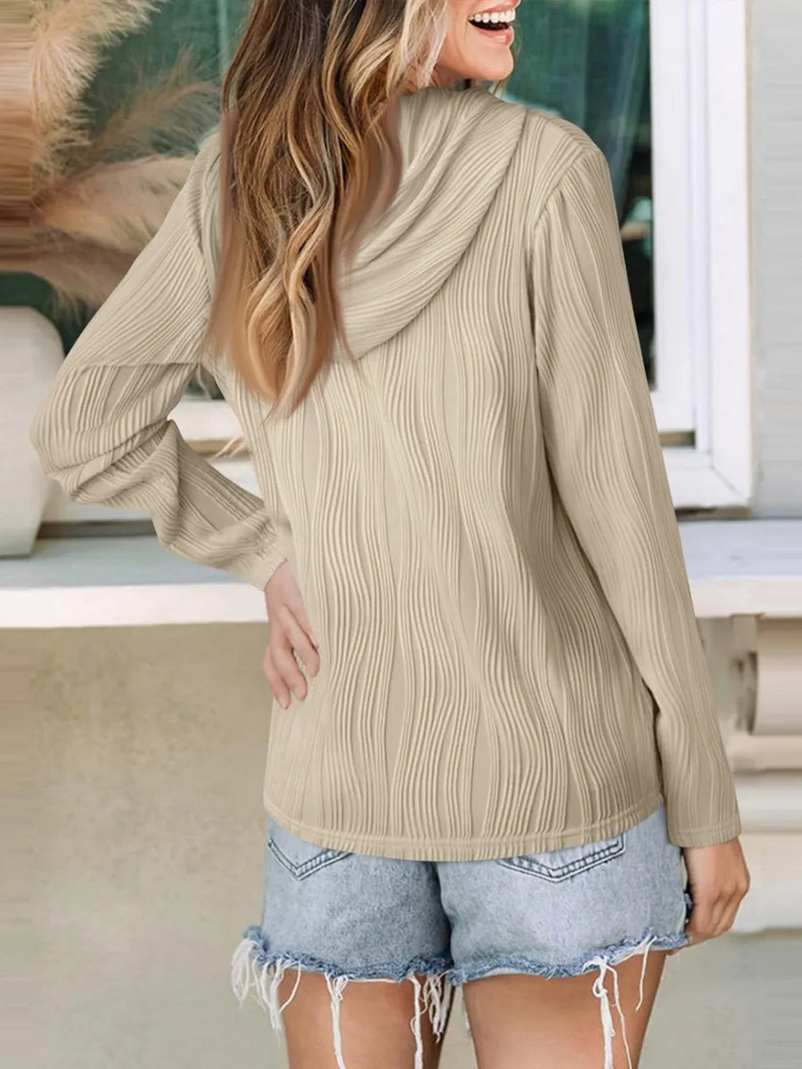 Textured Long Sleeve Hoodie - CELIVINE