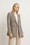 Plaid Lapel Collar Long Sleeve Blazer - CELIVINE