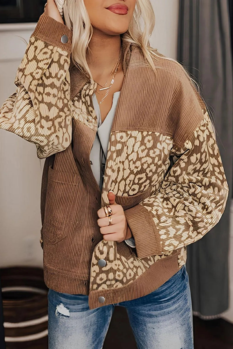 Leopard Button Up Drop Shoulder Jacket - CELIVINE