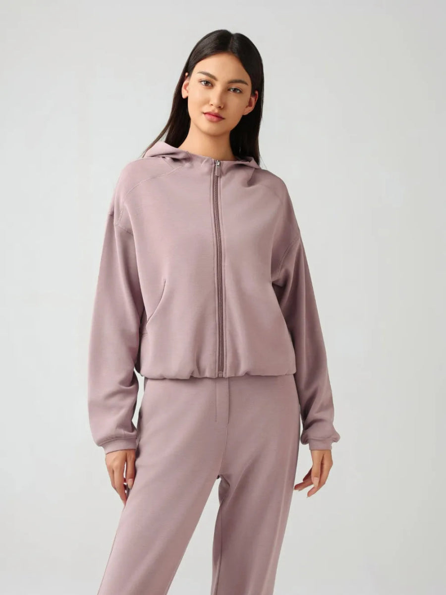 Zip Up Dropped Shouder Active Hooded - CELIVINE