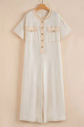 Pocket Front Short Sleeve Wide Leg Jumpsuit - CELIVINE