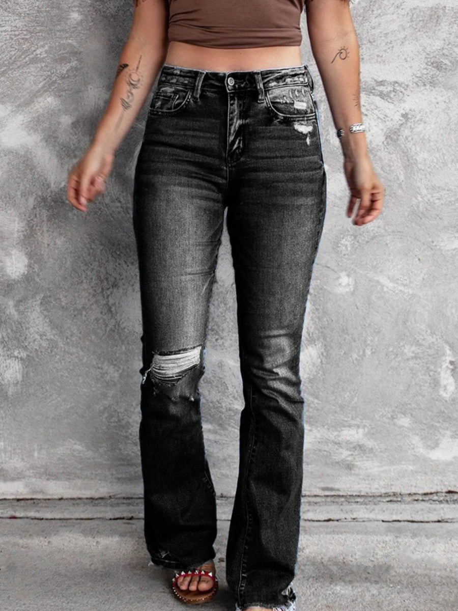 Distressed Flare Jeans - CELIVINE
