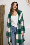 Double Take Full Size Plaid Button Up Lapel Collar Coat - CELIVINE