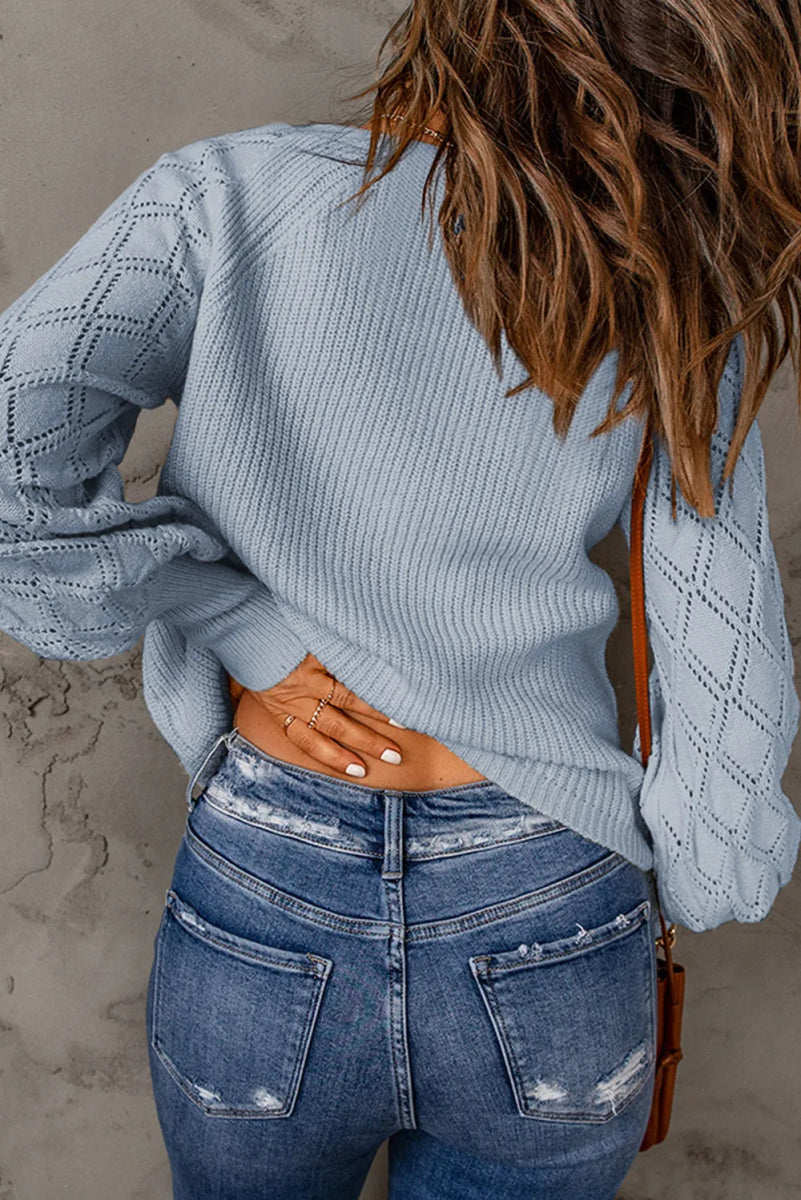 Openwork V - Neck Button Up Cardigan - CELIVINE