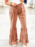 Drawstring Flare Ruffle Pants - CELIVINE
