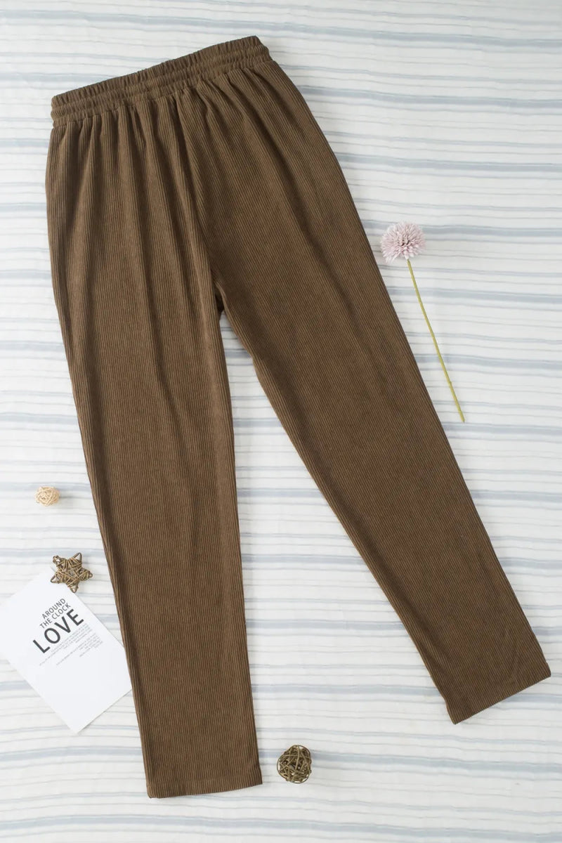 Drawstring Straight Pants with Pockets - CELIVINE