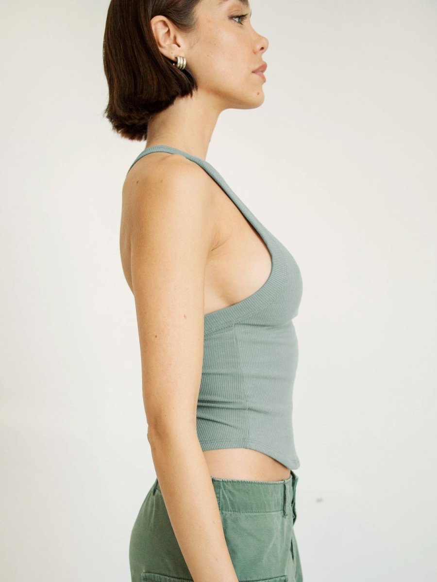 Halter Neck Ribbed Cropped Top - CELIVINE