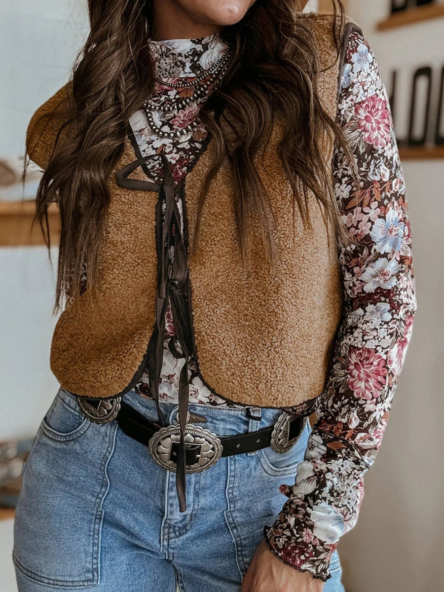 Double Tied Front Vest Coat - CELIVINE