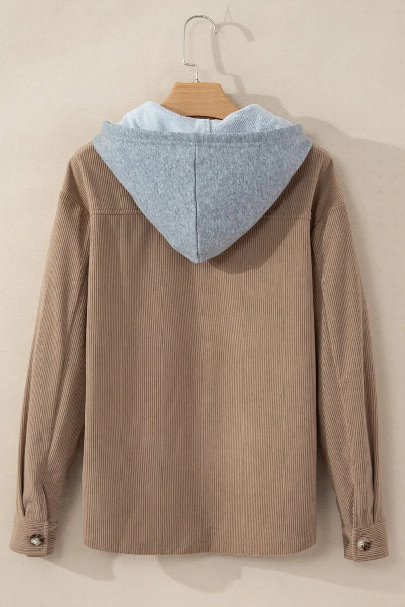 Drawstring Button Up Long Sleeve Hooded Jacket - CELIVINE