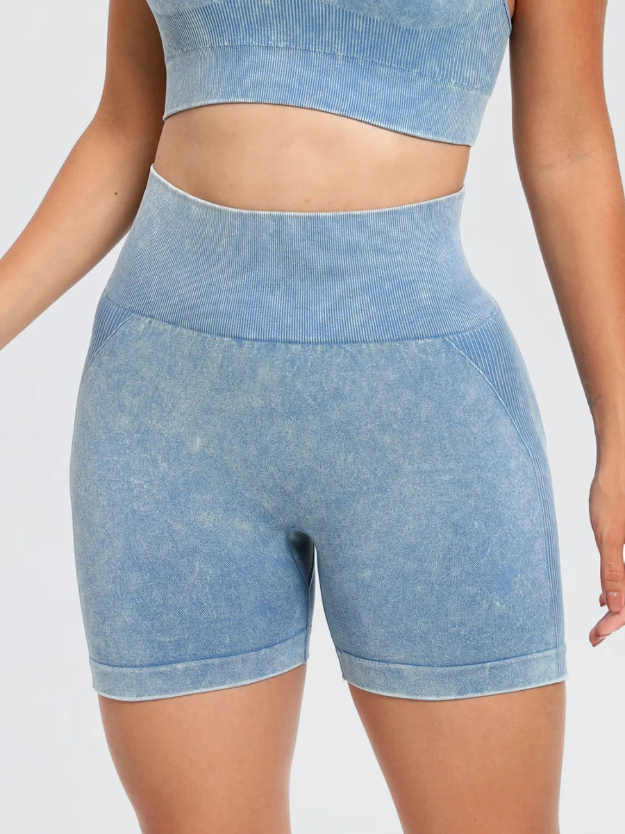 Washed High Waist Active Shorts - CELIVINE