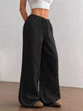 Full Size Drawstring Wide Leg Pants Plus Size - CELIVINE
