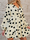 Polka Dot Surplice Puff Sleeve Mini Dress - CELIVINE