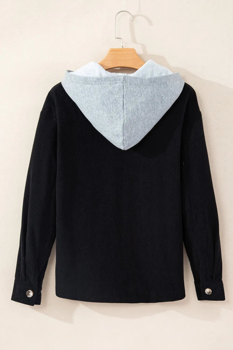 Drawstring Button Up Long Sleeve Hooded Jacket - CELIVINE