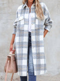 Oversized Plaid Button Up Longline Jacket - CELIVINE