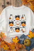 Pumpkin & Ghost Round Neck Long Sleeve Sweatshirt - CELIVINE
