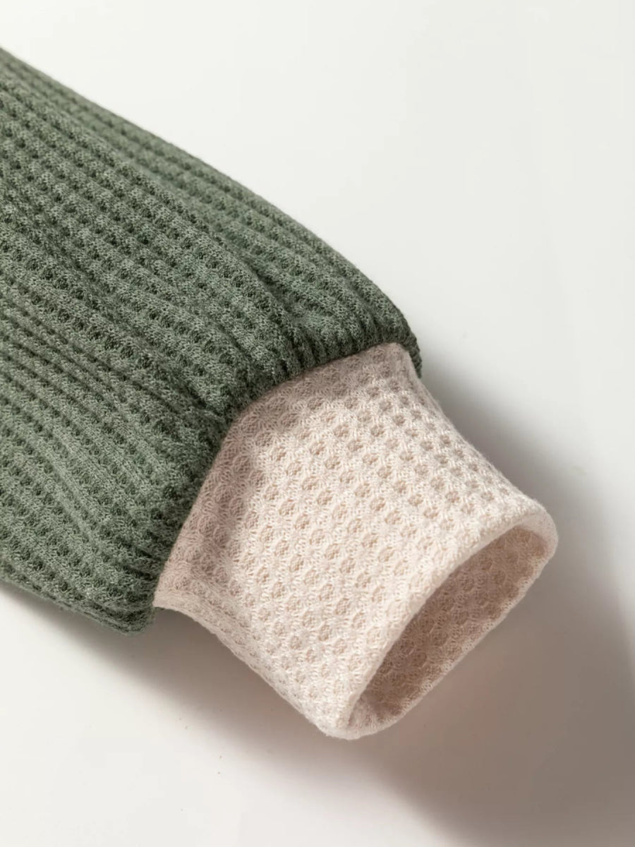 Waffle Color Block Raglan Sleeve Top - CELIVINE