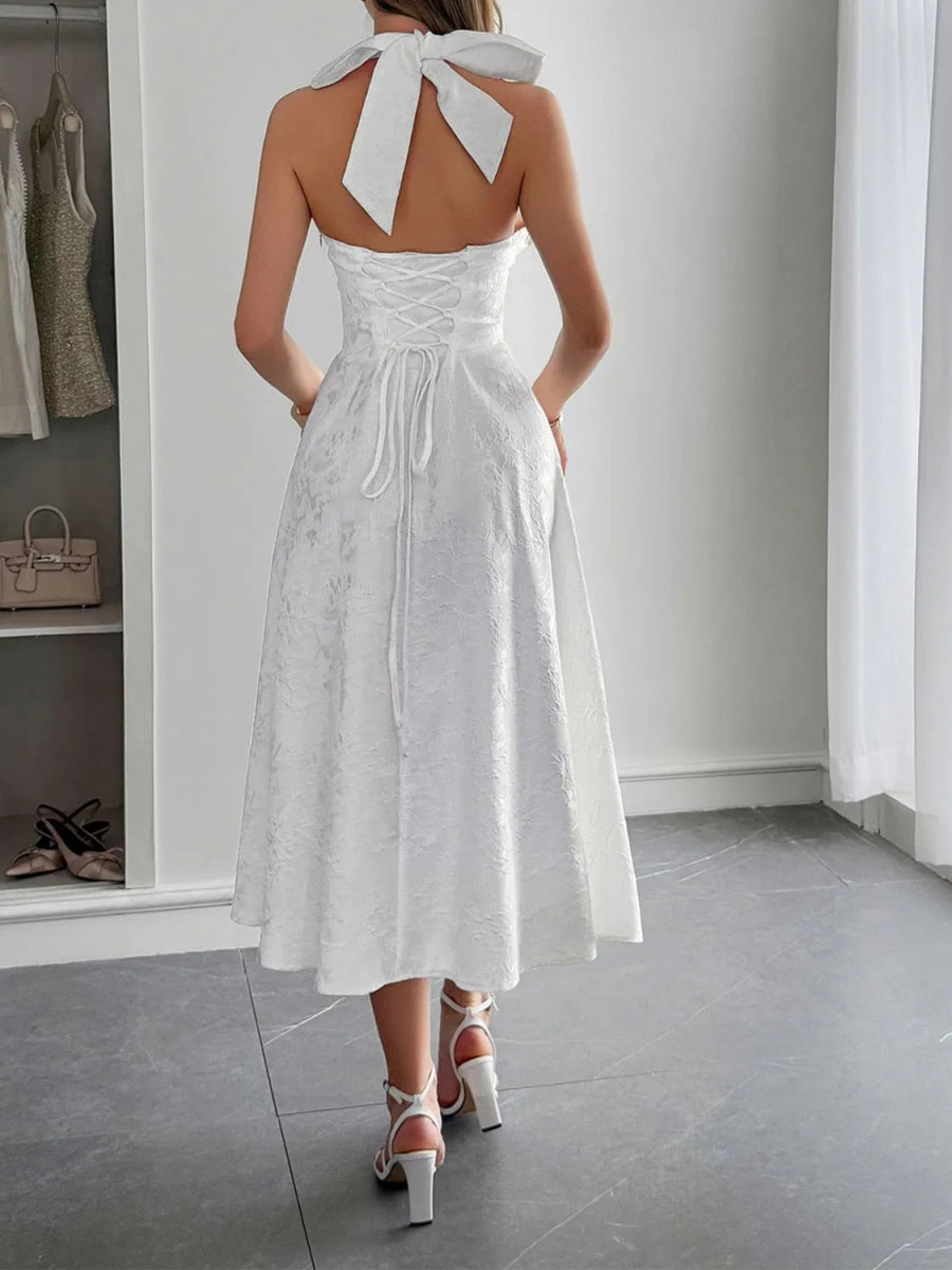 Halter Neck Midi Dress with Pockets - CELIVINE