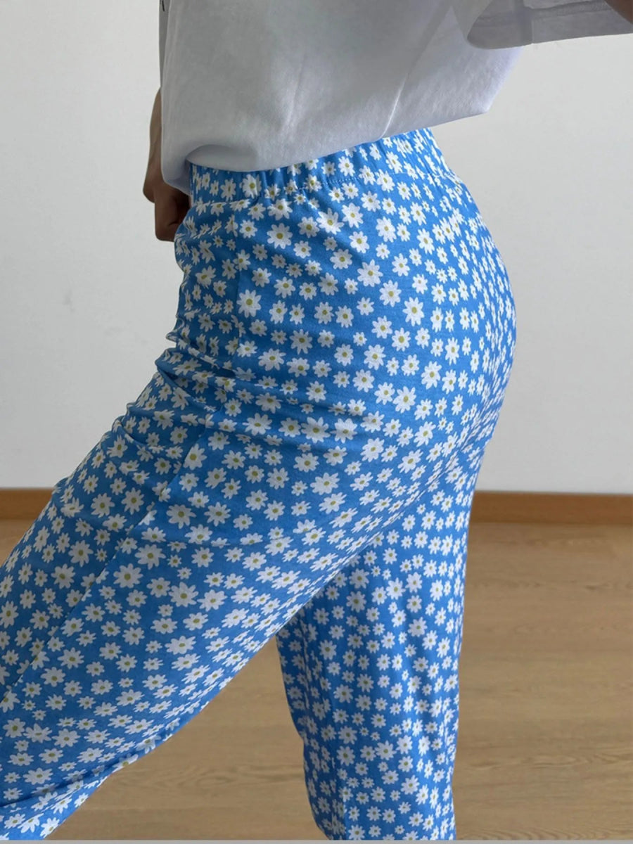 Floral Print Flare Leg Pants - CELIVINE