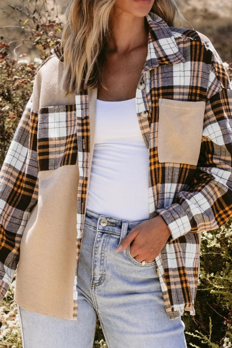 Plaid Button Up Long Sleeve Shacket - CELIVINE