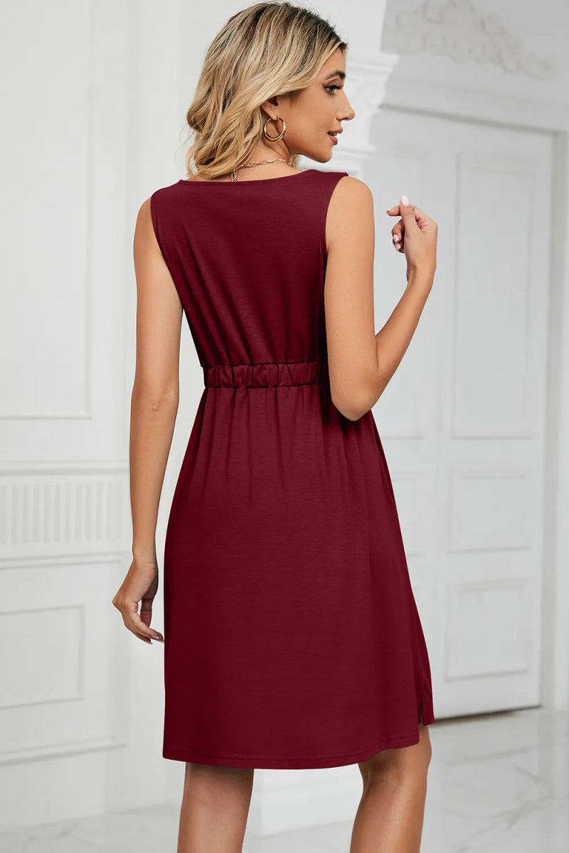 Buttoned Wide Strap Mini Dress - CELIVINE