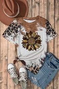 Sunflower Graphic Round Neck Short Sleeve T-Shirt - CELIVINE