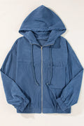 Pocketed Zip Up Long Sleeve Hooded Jacket - CELIVINE
